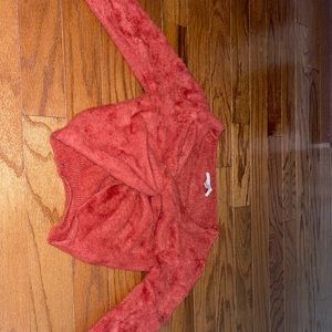 Fuzzy Twist-Front Cropped Sweater